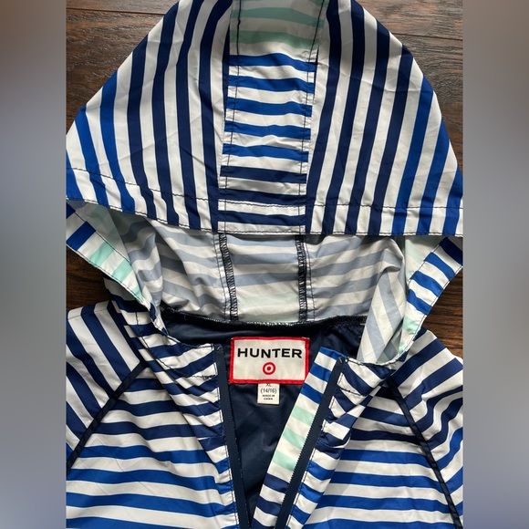 Hunter Target Girl’s Striped Blue Half Zip Hooded Rain Jacket XL NWOT - Picture 4 of 7